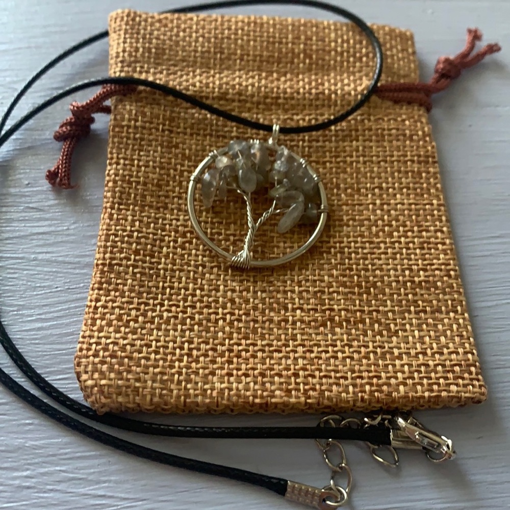 Brand New Labradorite Necklace Tree Of Life Necklace Genuine Labradorite Pendant